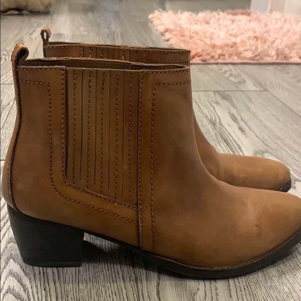 Tan Low Heel Ankle Booties